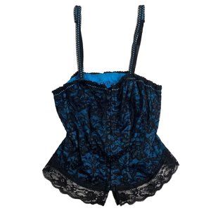 Vtg Y2K Tripp Corset Tank Top Cami Bustier Goth Punk Retro Lace Blue Size 0 Alt